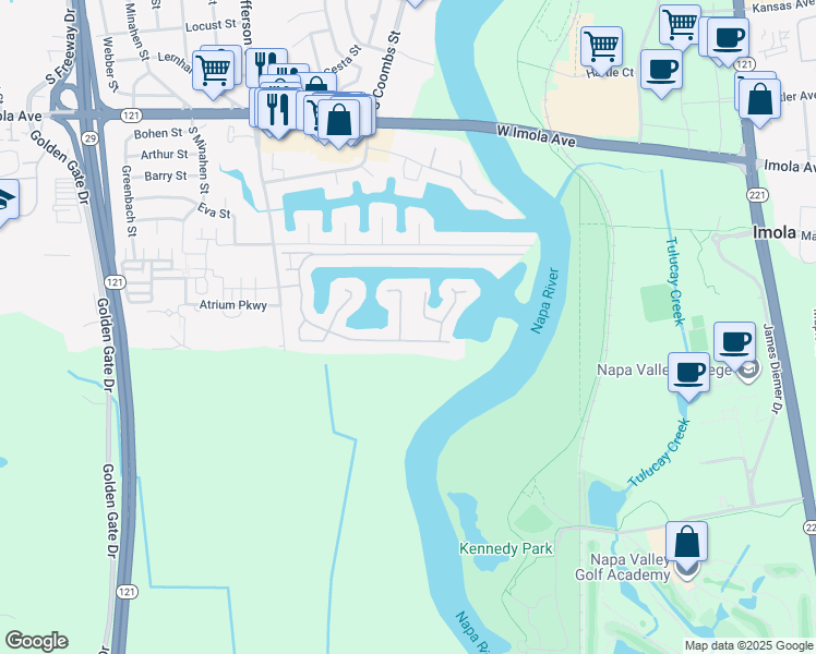 map of restaurants, bars, coffee shops, grocery stores, and more near 10 Sea Breeze Court in Napa