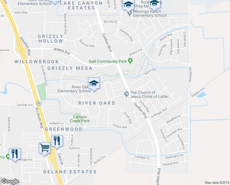 map of restaurants, bars, coffee shops, grocery stores, and more near 960 Hansard Court in Galt