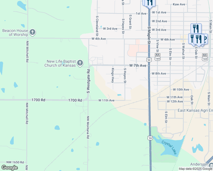 map of restaurants, bars, coffee shops, grocery stores, and more near 898 West 9th Avenue in Garnett