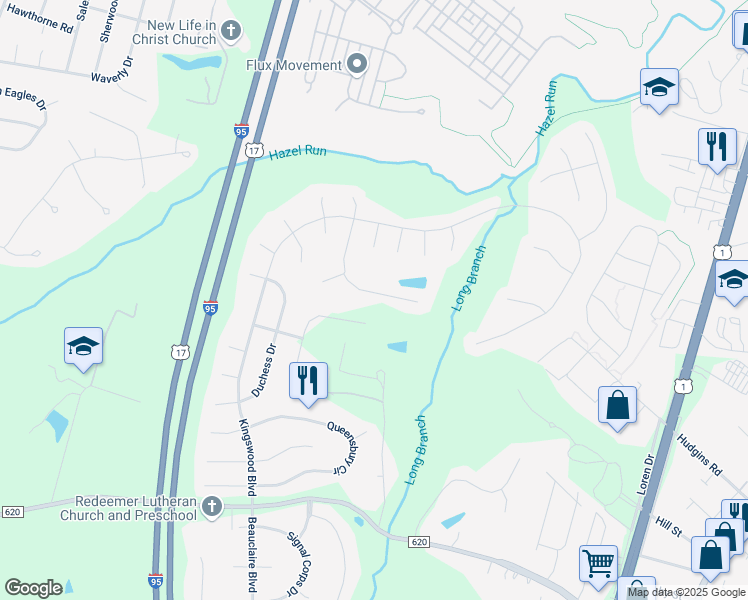 map of restaurants, bars, coffee shops, grocery stores, and more near 11614 New Bond Street in Fredericksburg
