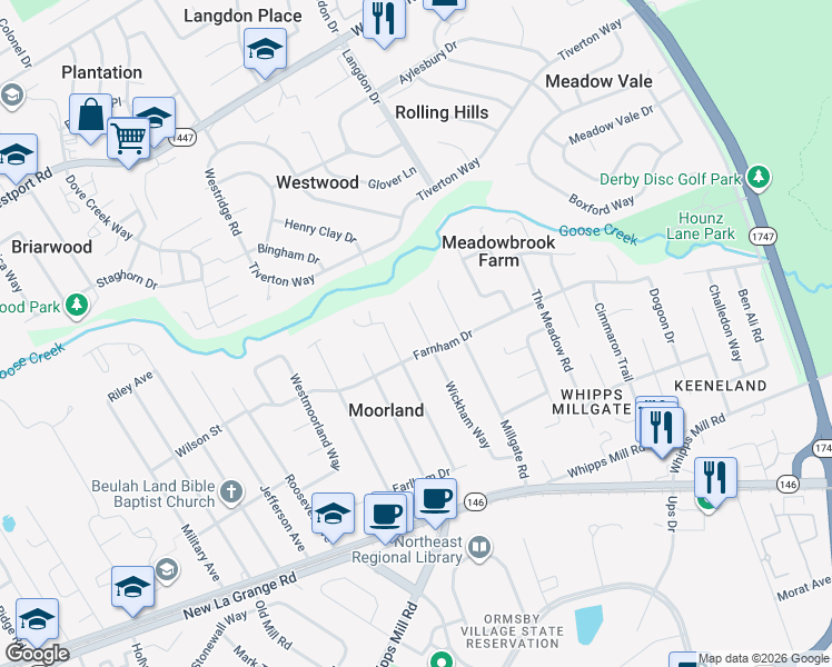 map of restaurants, bars, coffee shops, grocery stores, and more near 1907 Brentmoor Lane in Louisville