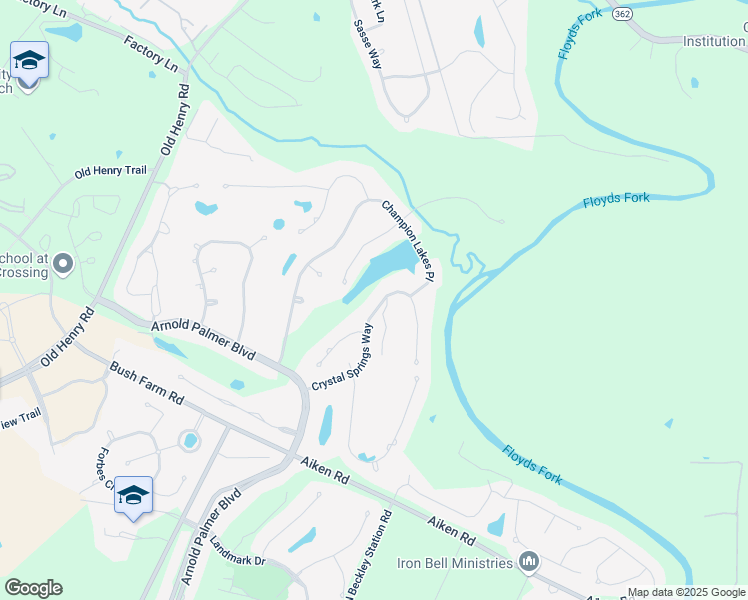 map of restaurants, bars, coffee shops, grocery stores, and more near 15306 Crystal Springs Way in Louisville