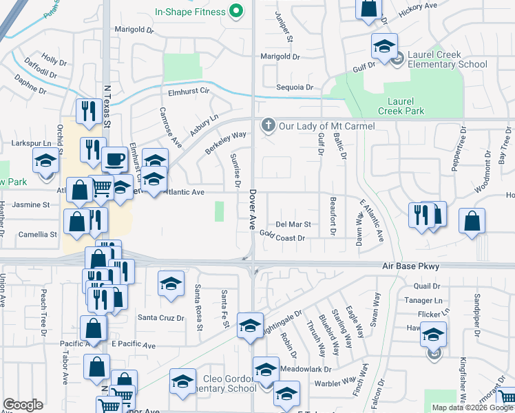 map of restaurants, bars, coffee shops, grocery stores, and more near 2442 Dover Avenue in Fairfield
