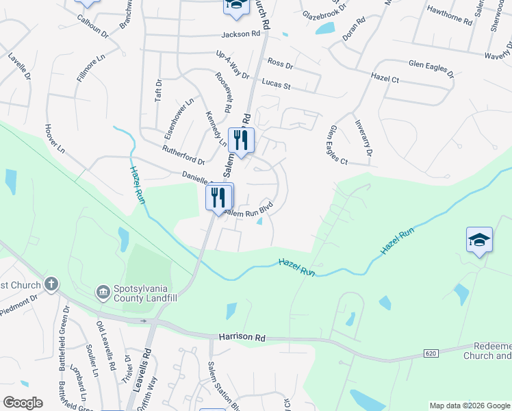 map of restaurants, bars, coffee shops, grocery stores, and more near 16 Marion Court in Fredericksburg