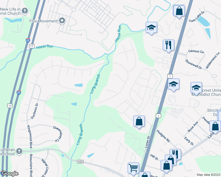 map of restaurants, bars, coffee shops, grocery stores, and more near 4807 Integrity Court in Fredericksburg
