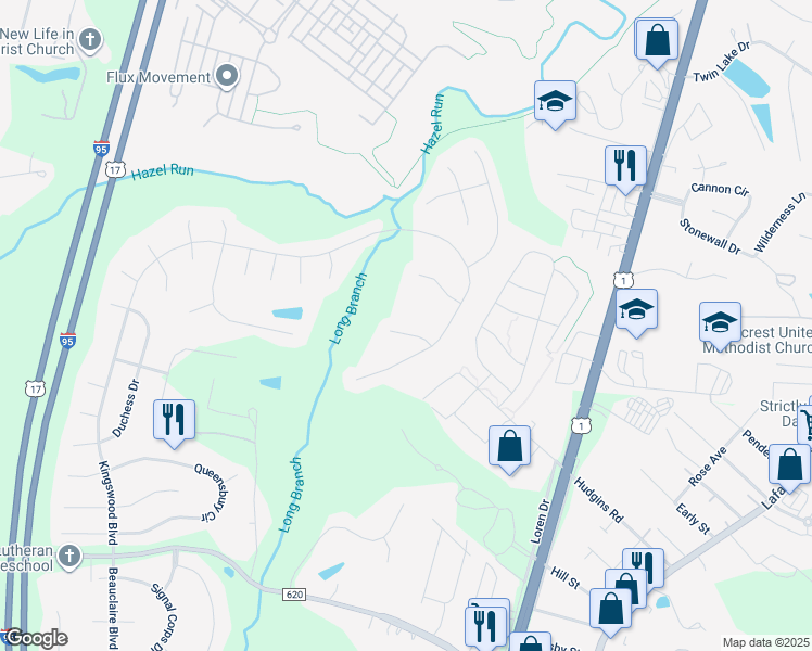map of restaurants, bars, coffee shops, grocery stores, and more near 4807 Integrity Court in Fredericksburg