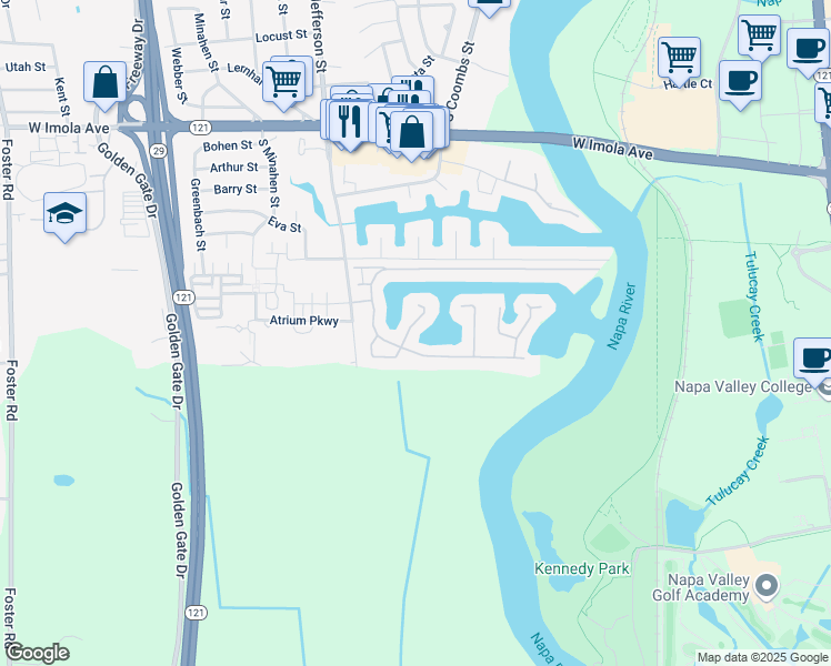 map of restaurants, bars, coffee shops, grocery stores, and more near 14 Peninsula Court in Napa