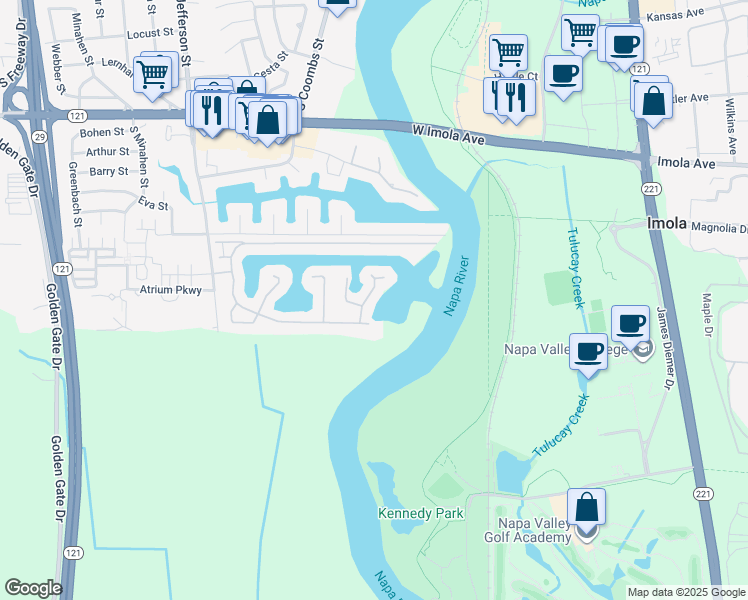 map of restaurants, bars, coffee shops, grocery stores, and more near 22 Lighthouse Court in Napa