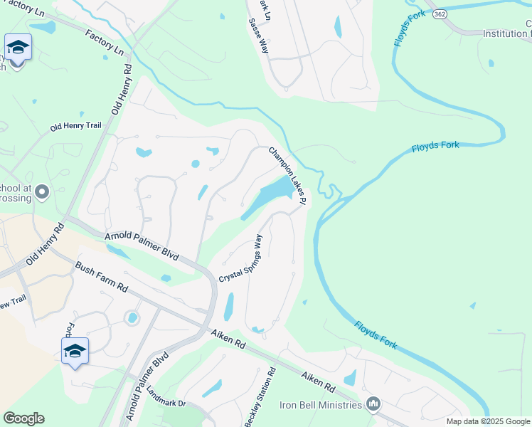 map of restaurants, bars, coffee shops, grocery stores, and more near 15306 Crystal Springs Way in Louisville