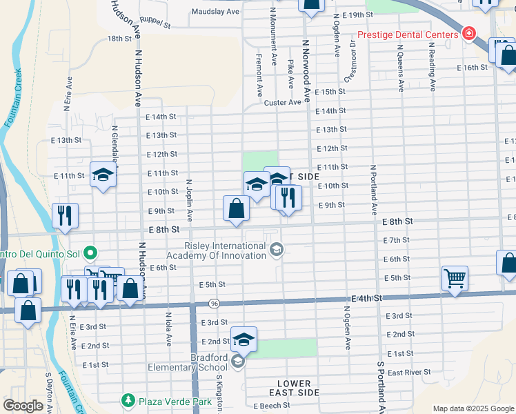 map of restaurants, bars, coffee shops, grocery stores, and more near 1327 East 9th Street in Pueblo