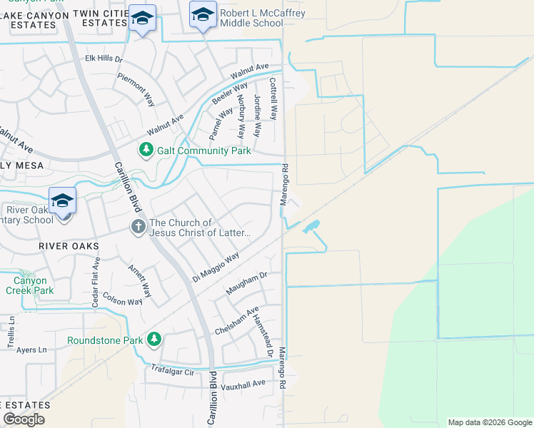 map of restaurants, bars, coffee shops, grocery stores, and more near 1082 Gehrig Court in Galt