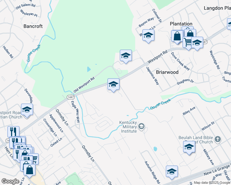 map of restaurants, bars, coffee shops, grocery stores, and more near 8100 Westport Road in Louisville