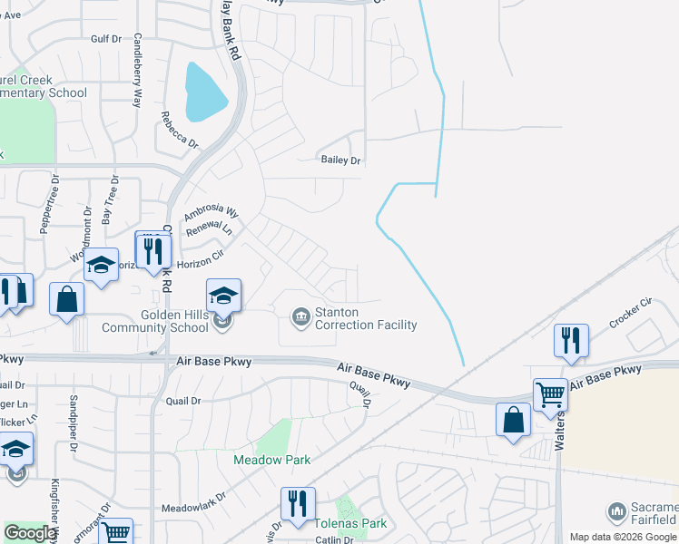 map of restaurants, bars, coffee shops, grocery stores, and more near Air Base Parkway in Fairfield