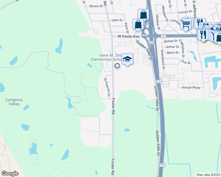 map of restaurants, bars, coffee shops, grocery stores, and more near 18 Saint Francis Circle in Napa