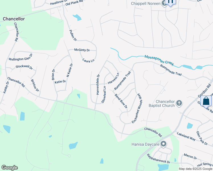 map of restaurants, bars, coffee shops, grocery stores, and more near 11400 Silverleaf Lane in Fredericksburg