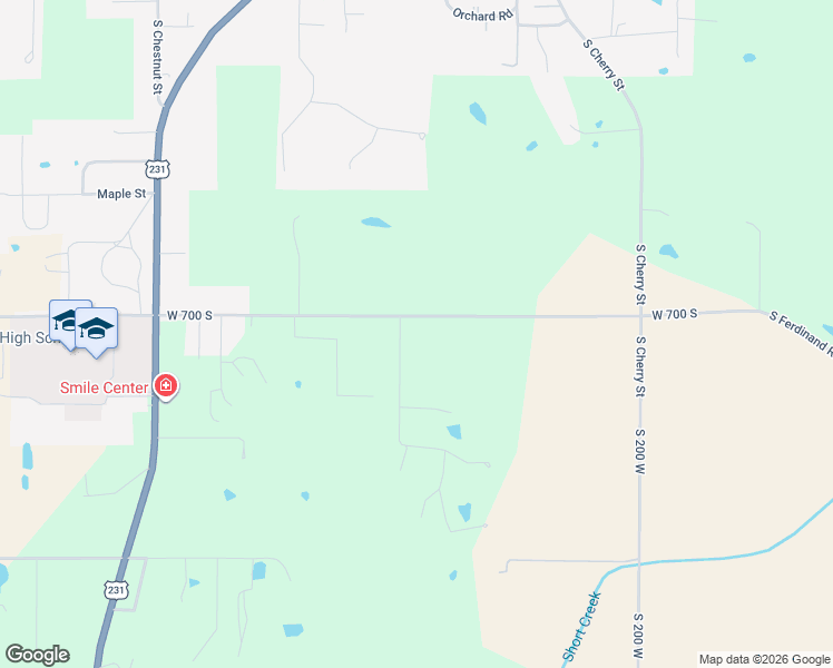 map of restaurants, bars, coffee shops, grocery stores, and more near 1235 Timber Ridge Drive in Huntingburg