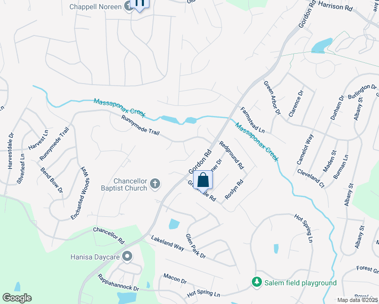 map of restaurants, bars, coffee shops, grocery stores, and more near 11601 Creeks View Drive in Fredericksburg