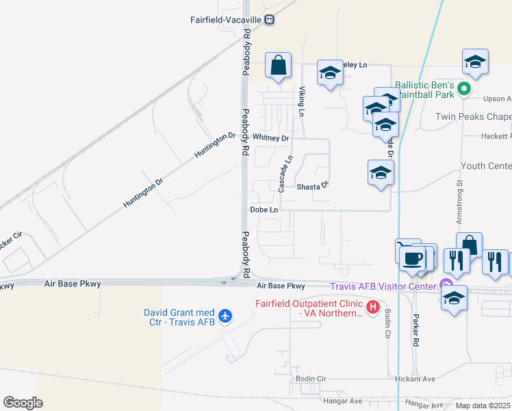 map of restaurants, bars, coffee shops, grocery stores, and more near 45 Chaucer Lane in Fairfield