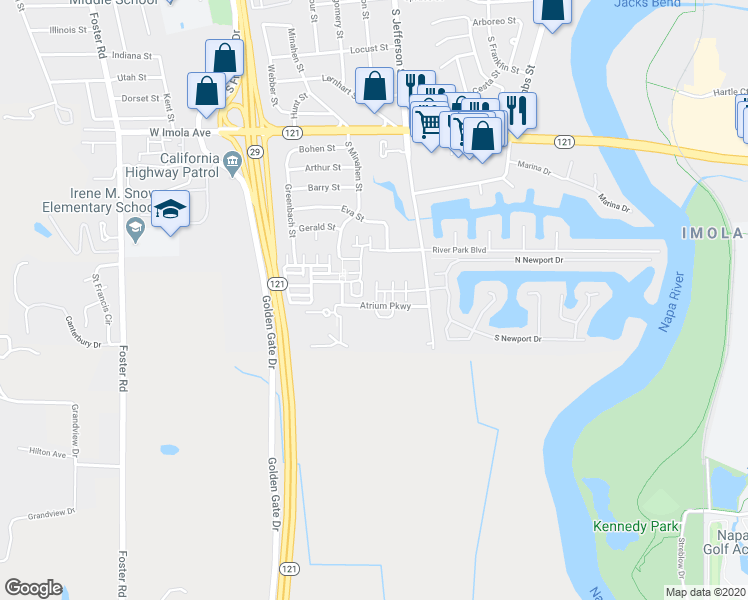 map of restaurants, bars, coffee shops, grocery stores, and more near 1145 Tade Court in Napa