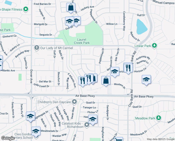 map of restaurants, bars, coffee shops, grocery stores, and more near 2561 Boxwood Lane in Fairfield