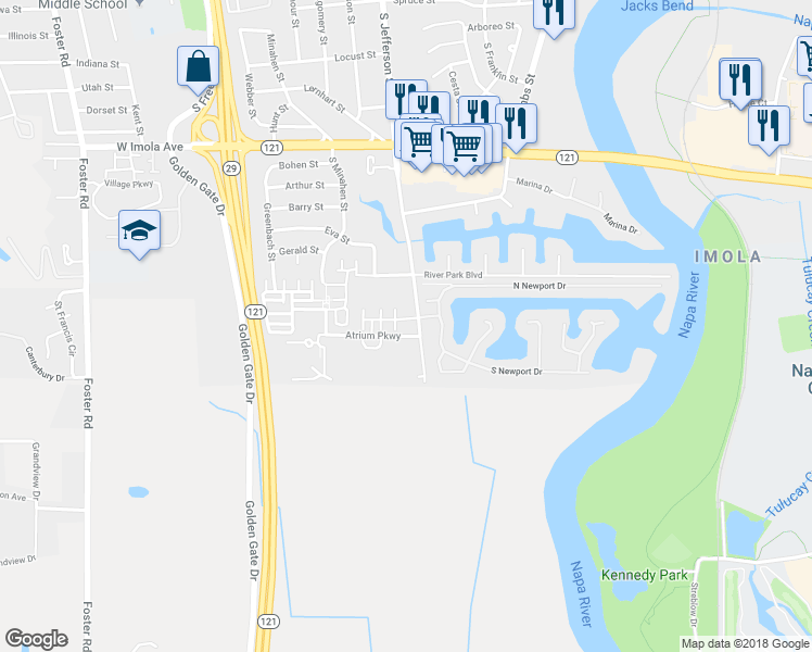 map of restaurants, bars, coffee shops, grocery stores, and more near 1835 Elfrada Crossing Street in Napa