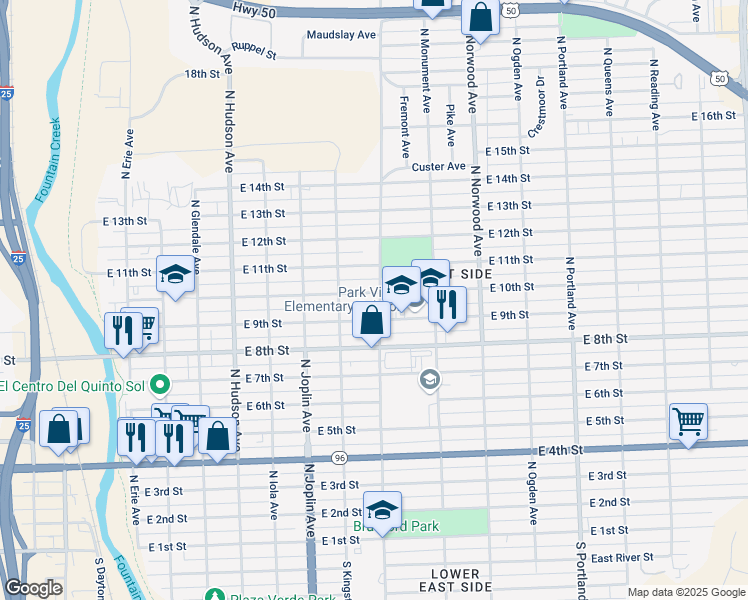 map of restaurants, bars, coffee shops, grocery stores, and more near 1002 N La Crosse Ave in Pueblo