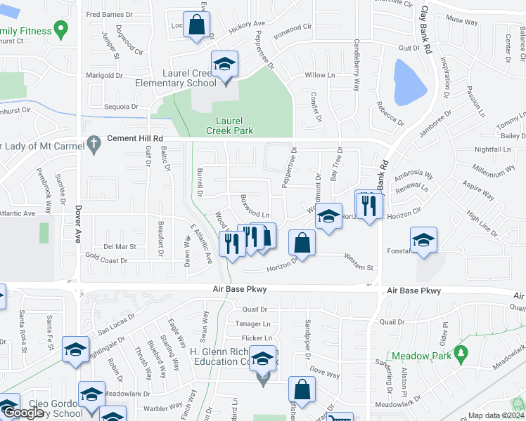 map of restaurants, bars, coffee shops, grocery stores, and more near 2556 Boxwood Lane in Fairfield
