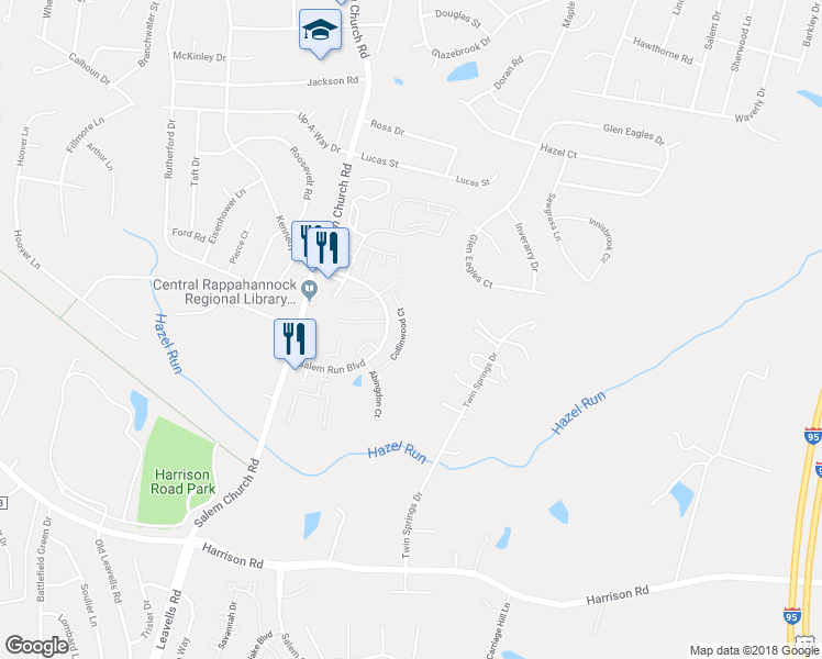 map of restaurants, bars, coffee shops, grocery stores, and more near 11721 Collinwood Court in Fredericksburg