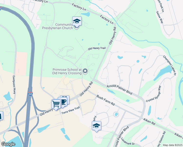 map of restaurants, bars, coffee shops, grocery stores, and more near 2505 Hamilton Springs Drive in Louisville