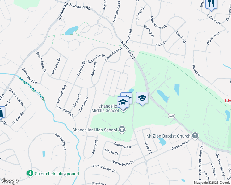 map of restaurants, bars, coffee shops, grocery stores, and more near 6500 Wagon Drive in Fredericksburg