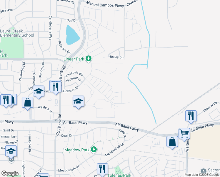 map of restaurants, bars, coffee shops, grocery stores, and more near 1488 Monument Lane in Fairfield