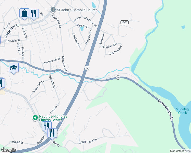 map of restaurants, bars, coffee shops, grocery stores, and more near 153 Canvas Nettie Road in Summersville