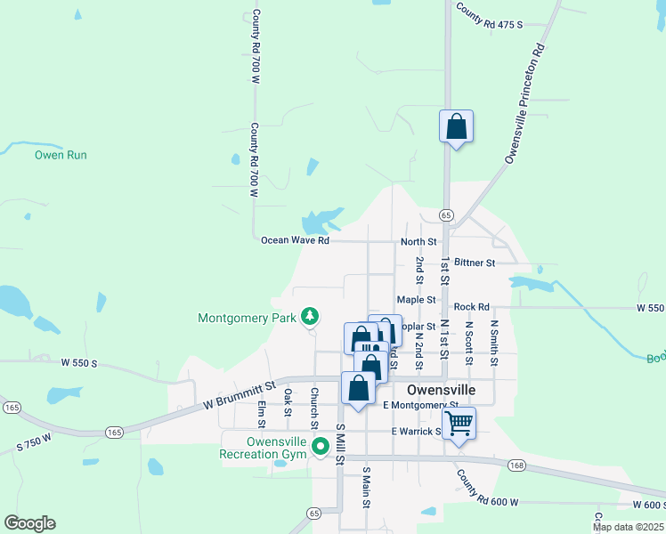 map of restaurants, bars, coffee shops, grocery stores, and more near 120 Short Street in Owensville