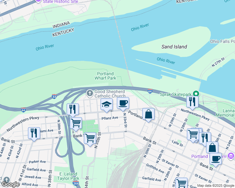 map of restaurants, bars, coffee shops, grocery stores, and more near 816 North 33rd Street in Louisville