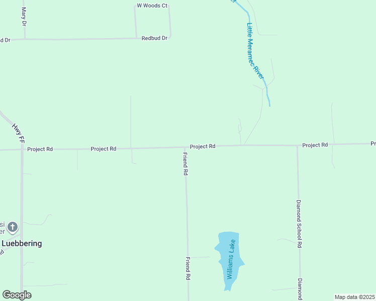 map of restaurants, bars, coffee shops, grocery stores, and more near 3964 Project Road in Luebbering