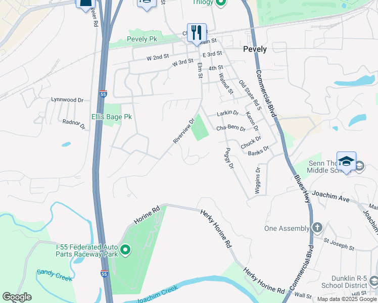 map of restaurants, bars, coffee shops, grocery stores, and more near 12 Pevely Square Drive in Pevely