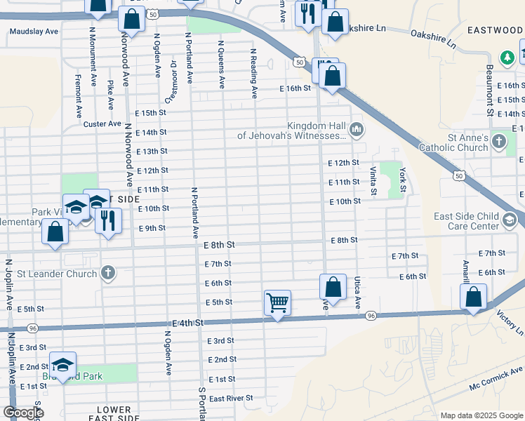 map of restaurants, bars, coffee shops, grocery stores, and more near 1902 East 10th Street in Pueblo