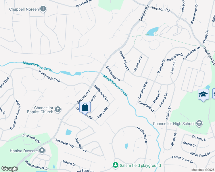 map of restaurants, bars, coffee shops, grocery stores, and more near 6815 Estate Lane in Fredericksburg