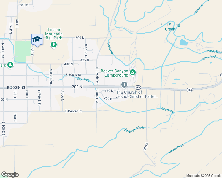 map of restaurants, bars, coffee shops, grocery stores, and more near 1321 160 North in Beaver