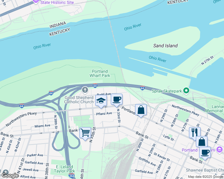 map of restaurants, bars, coffee shops, grocery stores, and more near 816 North 33rd Street in Louisville