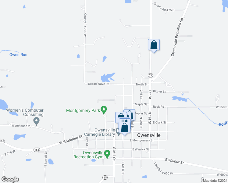 map of restaurants, bars, coffee shops, grocery stores, and more near 120 Short Street in Owensville