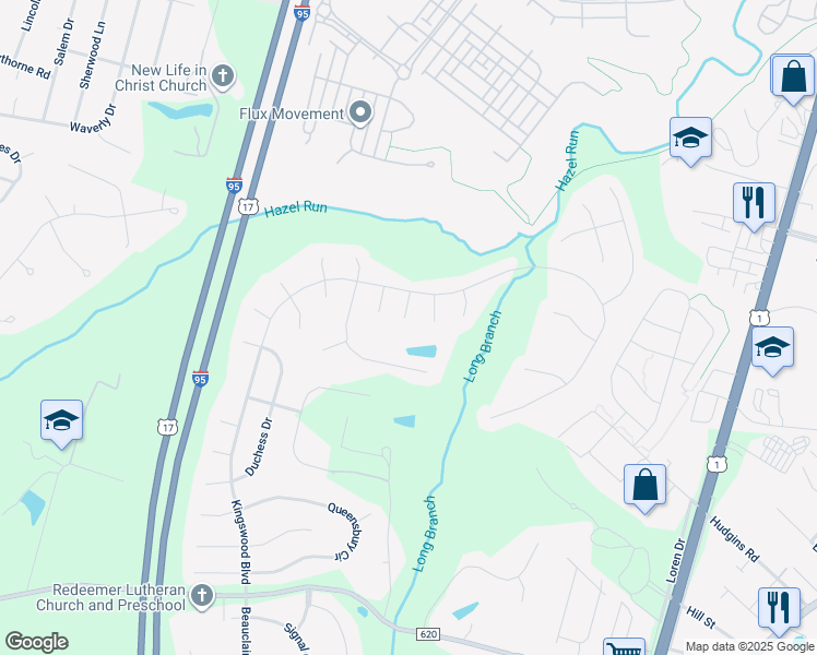 map of restaurants, bars, coffee shops, grocery stores, and more near 11701 Walsh Court in Fredericksburg