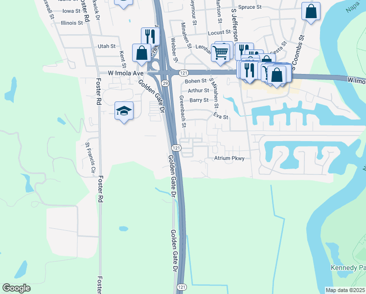 map of restaurants, bars, coffee shops, grocery stores, and more near 2290 Alysheba Court in Napa