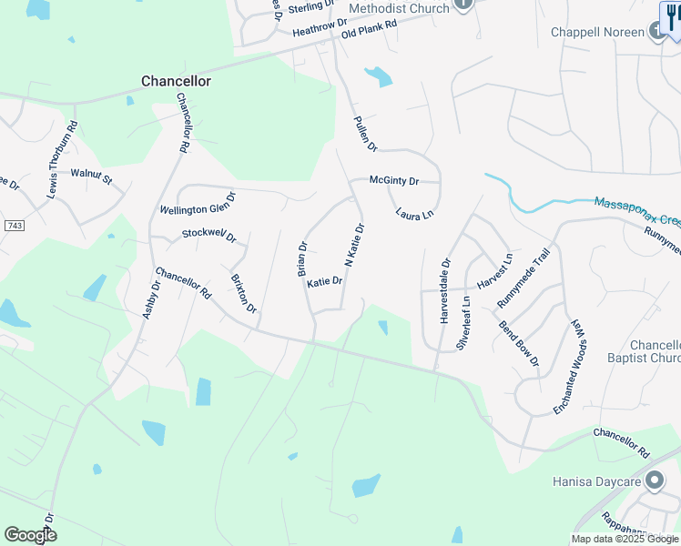 map of restaurants, bars, coffee shops, grocery stores, and more near 7507 Katie Drive in Fredericksburg