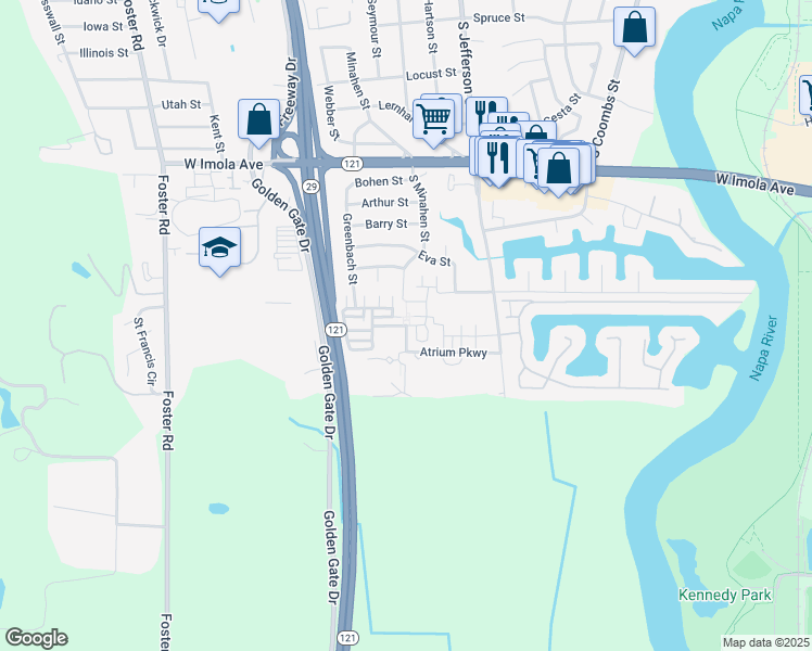 map of restaurants, bars, coffee shops, grocery stores, and more near 2105 Funny Cide Street in Napa