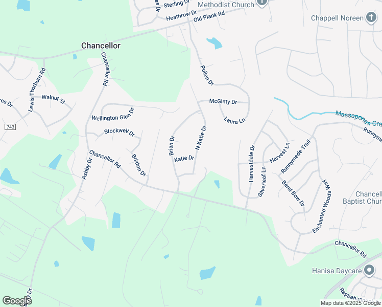 map of restaurants, bars, coffee shops, grocery stores, and more near 7507 Katie Drive in Fredericksburg