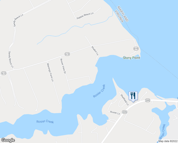 map of restaurants, bars, coffee shops, grocery stores, and more near 9481 Rosier View Drive in King George