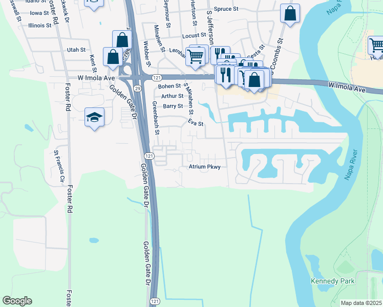 map of restaurants, bars, coffee shops, grocery stores, and more near 2040 Funny Cide Street in Napa