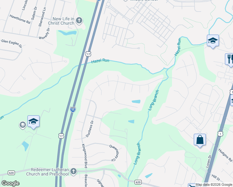 map of restaurants, bars, coffee shops, grocery stores, and more near 11703 New Bond Street in Fredericksburg