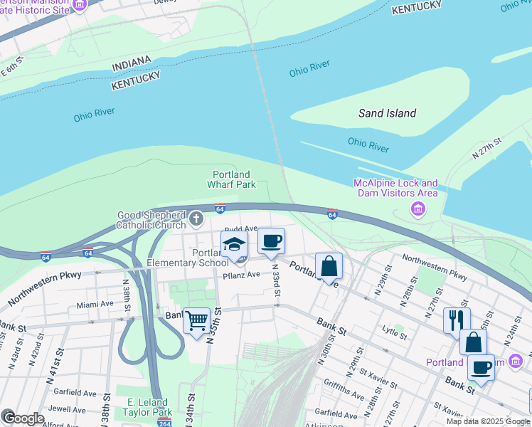 map of restaurants, bars, coffee shops, grocery stores, and more near 816 North 33rd Street in Louisville